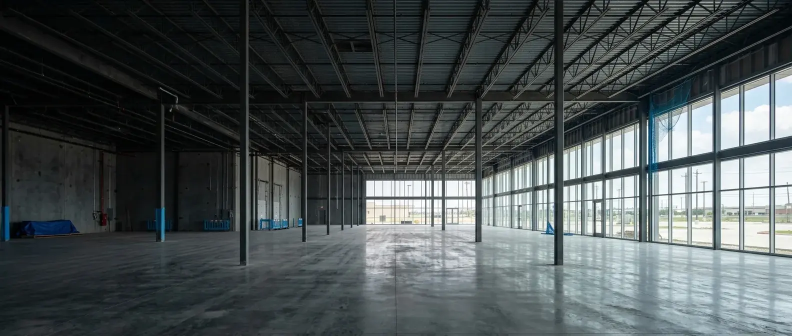 Interior of a commercial construction project nearing completion