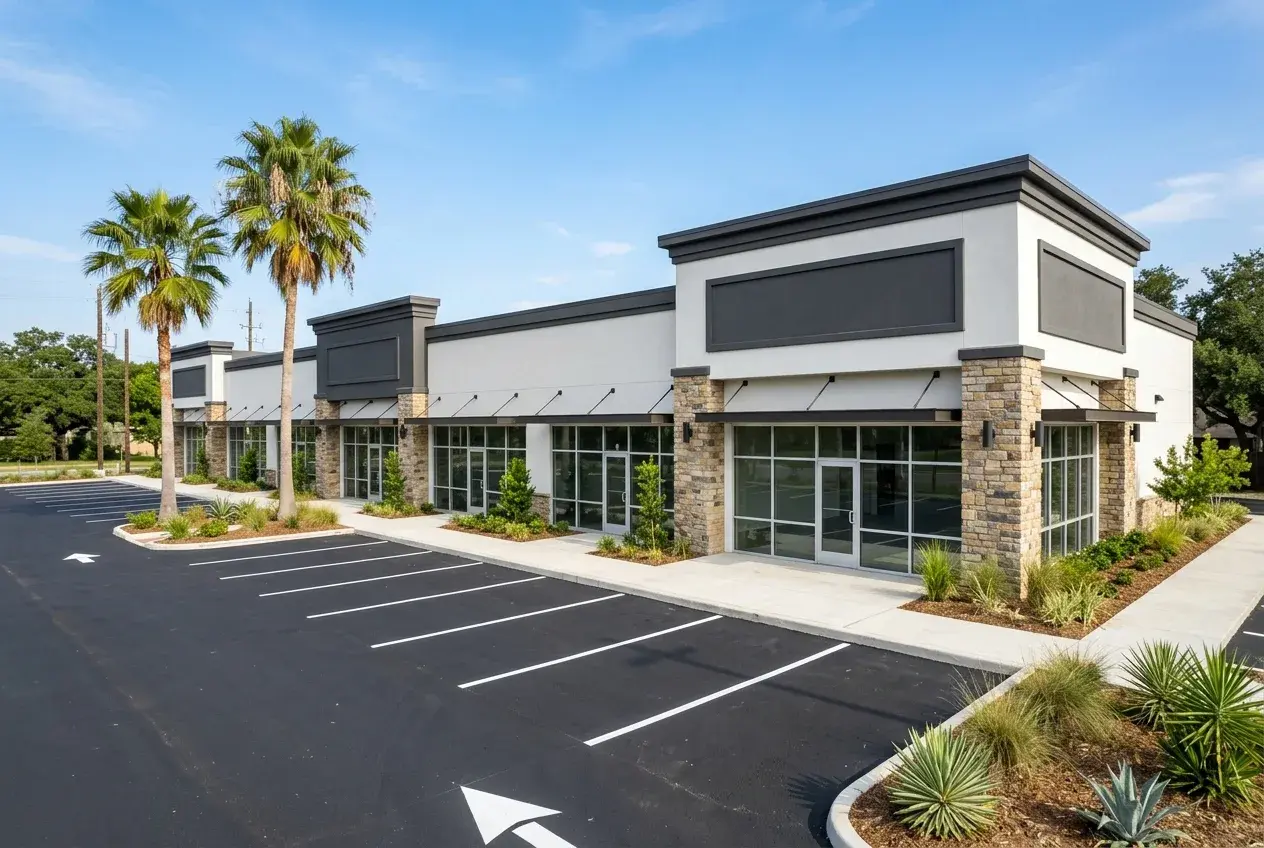 Renovated retail center exterior in south Texas